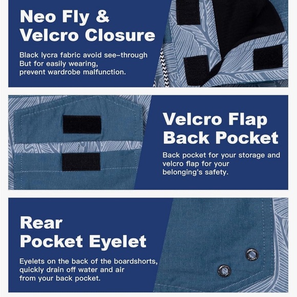 NWOT SURF CUZ Men's Vintage Cruzer Stretch Boardshort Chino Shorts blue leaf - Picture 13 of 16